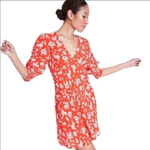 Rixo for Target Women's Red Daisy Floral Puff Sleeve V-Neck Mini Dress Size 4